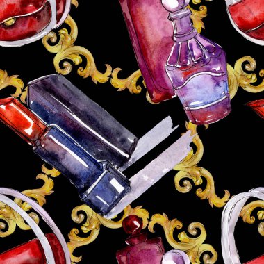 Moda kroki glamour çizimde bir suluboya stil izole öğesi. Sorunsuz arka plan deseni.