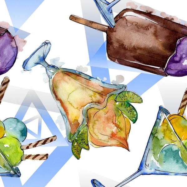 Tasty ice cream in a watercolor style. Aquarelle sweet dessert illustration set. Seamless background pattern. — Stock Photo, Image