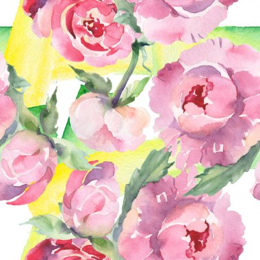 Şakayık çiçek botanik çiçekleri ile buket. Suluboya arka plan illüstrasyon seti. Kesintisiz arka plan deseni.