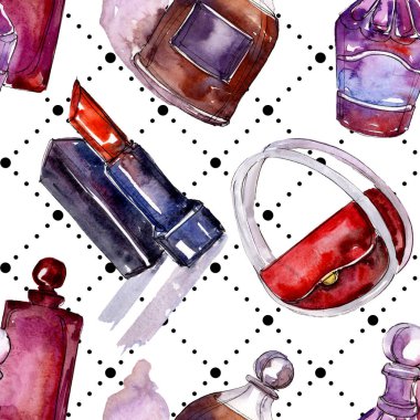 Moda kroki glamour çizimde bir suluboya stil izole öğesi. Sorunsuz arka plan deseni.