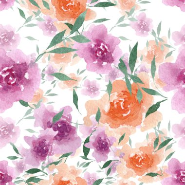 Şakayık çiçekbotanik çiçekleri. Suluboya arka plan illüstrasyon seti. Kesintisiz arka plan deseni.