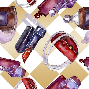 Moda kroki glamour çizimde bir suluboya stil izole öğesi. Sorunsuz arka plan deseni.