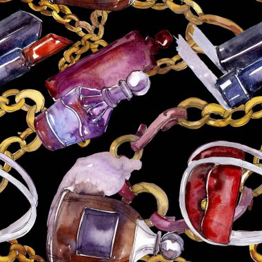 Moda kroki glamour çizimde bir suluboya stil izole öğesi. Sorunsuz arka plan deseni.