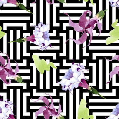 Brugmansia çiçek botanik çiçekleri. Suluboya arka plan illüstrasyon seti. Kesintisiz arka plan deseni.