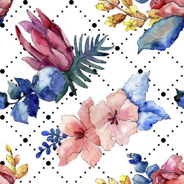 Buketler çiçek botanik çiçekler. Suluboya arka plan illüstrasyon küme. Sorunsuz arka plan deseni.