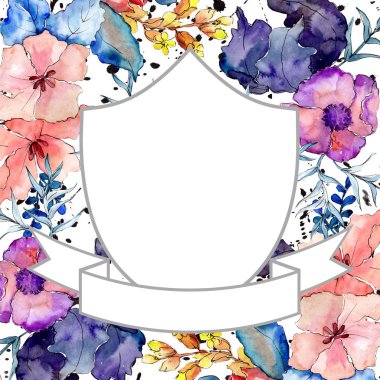 Buketler çiçek botanik çiçekler. Suluboya arka plan illüstrasyon küme. Çerçeve kenarlığı süsleme Meydanı.