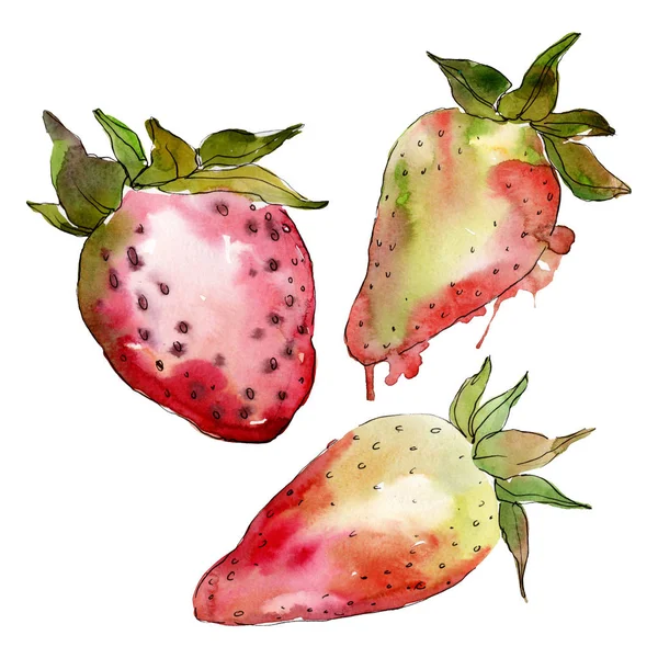 Strawberry healthy food fresh berry. Watercolor background illustration set. Isolated berries illustration element. — Stock Photo, Image