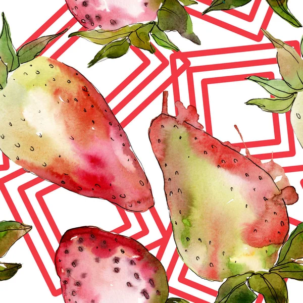 Erdbeere gesunde Nahrung frische Beeren. Aquarell Hintergrundillustration Set. nahtloses Hintergrundmuster. — Stockfoto