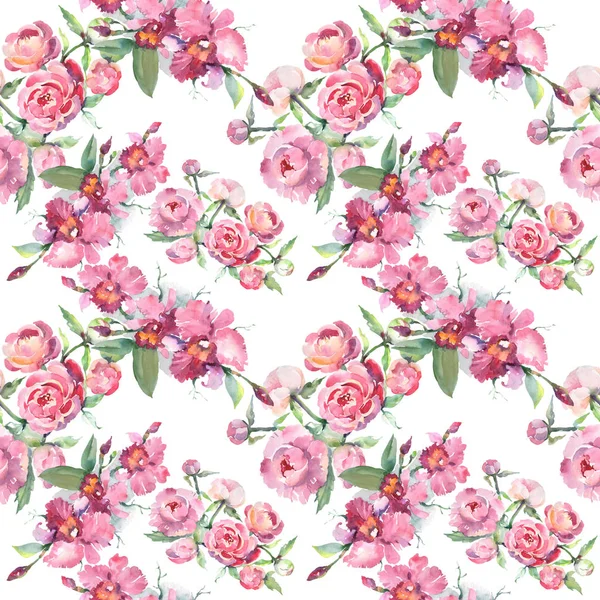 Bouquet with peony floral botanical flowers. Watercolor background illustration set. Seamless background pattern. — Stock Photo, Image