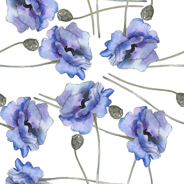Poppy flores botânicas florais. Conjunto de ilustração de fundo aquarela. Padrão de fundo sem costura . — Fotografia de Stock