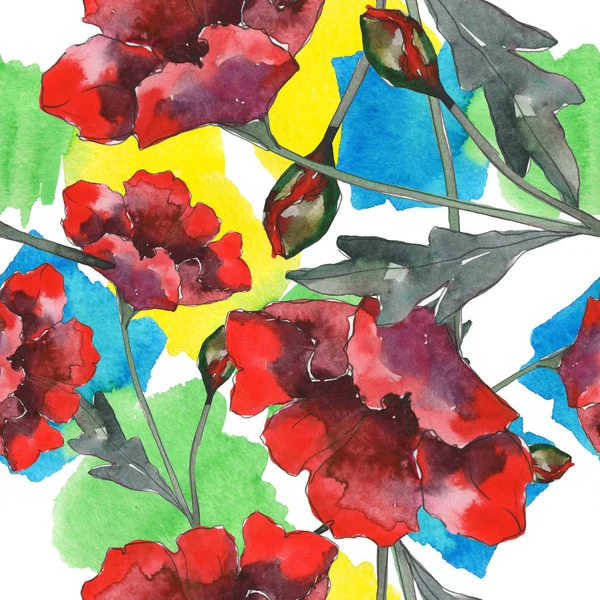 Цветы мака ботанические. Набор акварельных фонов. Бесшовный рисунок фона . — стоковое фото