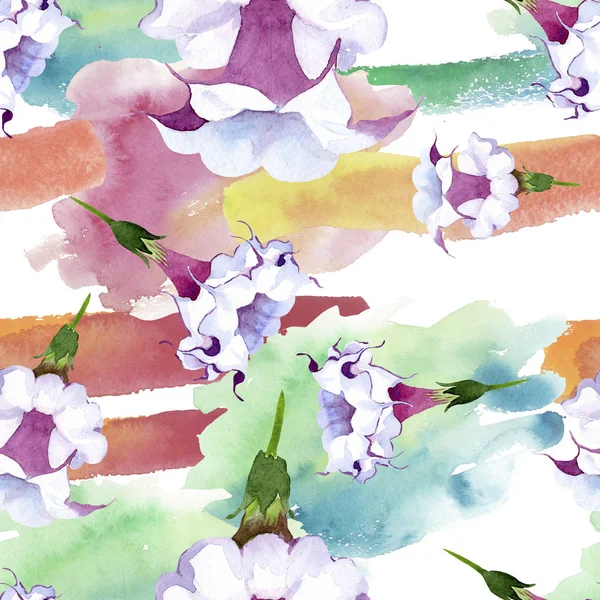 브루그만시아 꽃 식물 꽃입니다. 수채화 배경 일러스트 세트입니다. 원활한 배경 패턴. — 스톡 사진