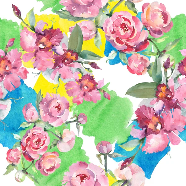 Buquê com peônia flores botânicas florais. Conjunto de ilustração de fundo aquarela. Padrão de fundo sem costura . — Fotografia de Stock