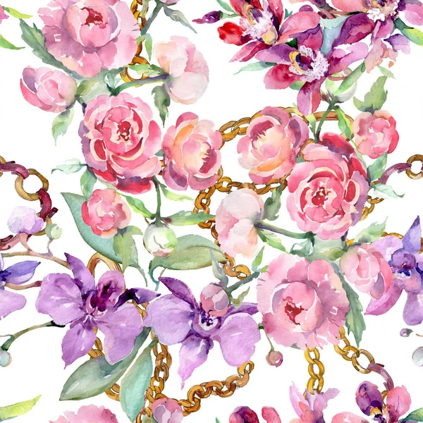 Bouquet with peony floral botanical flowers. Watercolor background illustration set. Seamless background pattern. — Stock Photo, Image