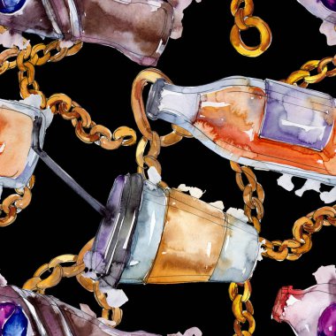 Taze ve soğuk alkolsüz içecekler. Suluboya arka plan illüstrasyon seti. Kesintisiz arka plan deseni.