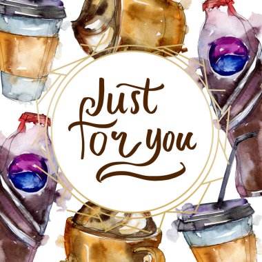 Taze ve soğuk alkolsüz içecekler. Suluboya arka plan illüstrasyon seti. Çerçeve kenarlık süs karesi.