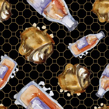 Taze ve soğuk alkolsüz içecekler. Suluboya arka plan illüstrasyon seti. Kesintisiz arka plan deseni.