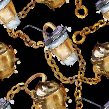 Taze ve soğuk alkolsüz içecekler. Suluboya arka plan illüstrasyon seti. Kesintisiz arka plan deseni.