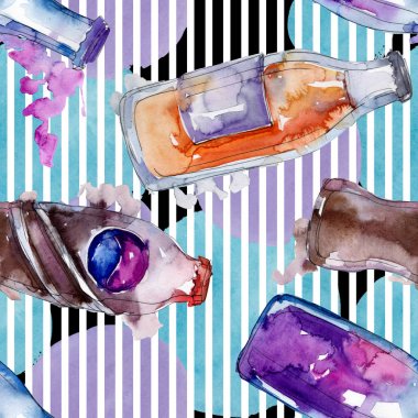 Taze ve soğuk alkolsüz içecekler. Suluboya arka plan illüstrasyon seti. Kesintisiz arka plan deseni.