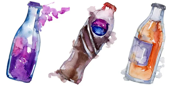 Fresh and cold soft drinks. Watercolor background illustration set. Isolated beverage illustration element. — Stock Photo, Image