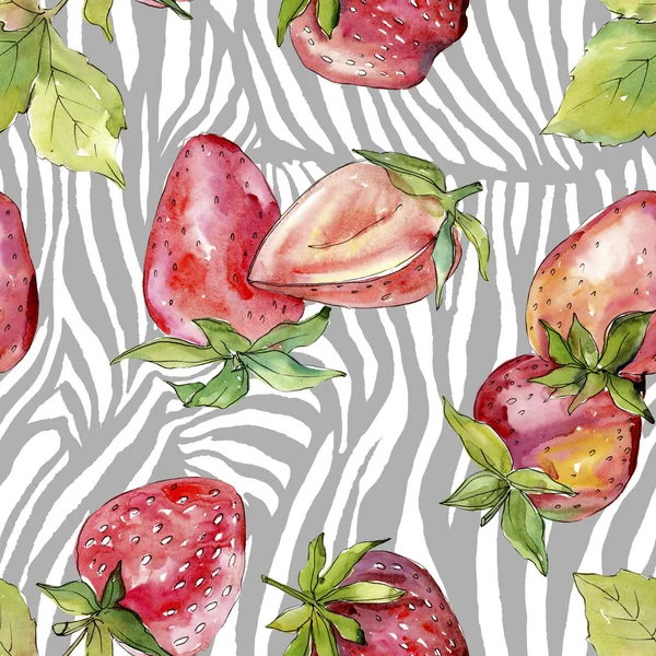 Çilek sağlıklı gıda taze meyve. Suluboya arka plan illüstrasyon seti. Kesintisiz arka plan deseni.