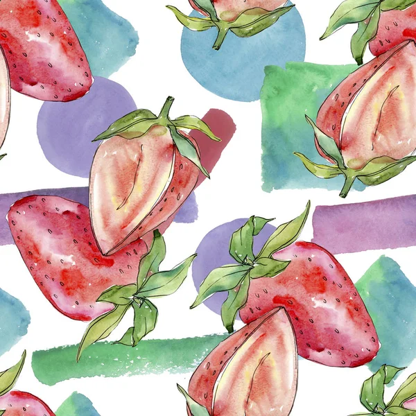 Çilek sağlıklı gıda taze meyve. Suluboya arka plan illüstrasyon seti. Kesintisiz arka plan deseni.