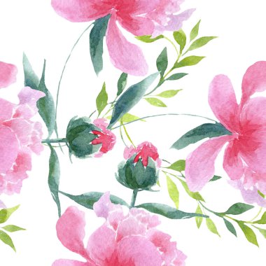 Şakayık çiçekbotanik çiçekleri. Suluboya arka plan illüstrasyon seti. Kesintisiz arka plan deseni.