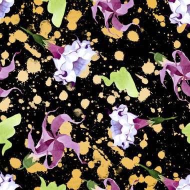 Brugmansia çiçek botanik çiçekleri. Suluboya arka plan illüstrasyon seti. Kesintisiz arka plan deseni.