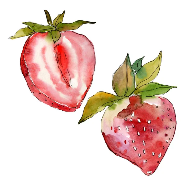 Erdbeere gesunde Nahrung frische Beeren. Aquarell Hintergrundillustration Set. isolierte Beeren Illustrationselement. — Stockfoto