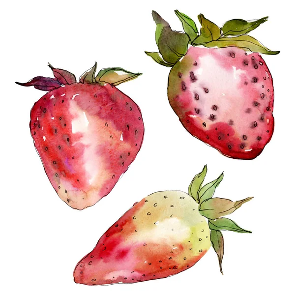 Erdbeere gesunde Nahrung frische Beeren. Aquarell Hintergrundillustration Set. isolierte Beeren Illustrationselement. — Stockfoto