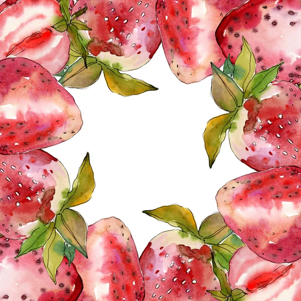 Полуниця здорова їжа свіжа ягода. Набір ілюстрацій для акварельного фону. Каркасна площа прикордонного орнаменту . — стокове фото
