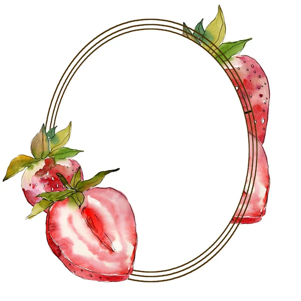 Fraise alimentation saine fraise fraîche. Ensemble d'illustration de fond aquarelle. Cadre bordure ornement carré . — Photo