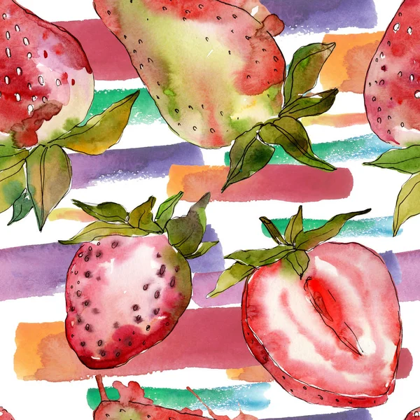 Erdbeere gesunde Nahrung frische Beeren. Aquarell Hintergrundillustration Set. nahtloses Hintergrundmuster. — Stockfoto