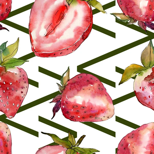 Erdbeere gesunde Nahrung frische Beeren. Aquarell Hintergrundillustration Set. nahtloses Hintergrundmuster. — Stockfoto