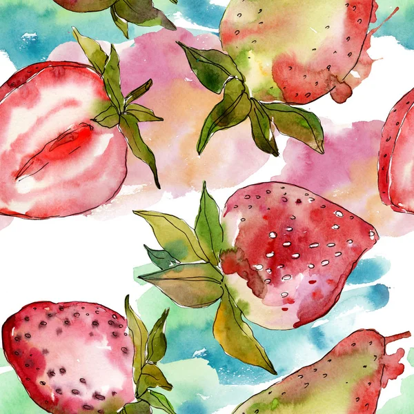 Полуниця здорова їжа свіжа ягода. Набір ілюстрацій для акварельного фону. Безшовний візерунок тла . — стокове фото