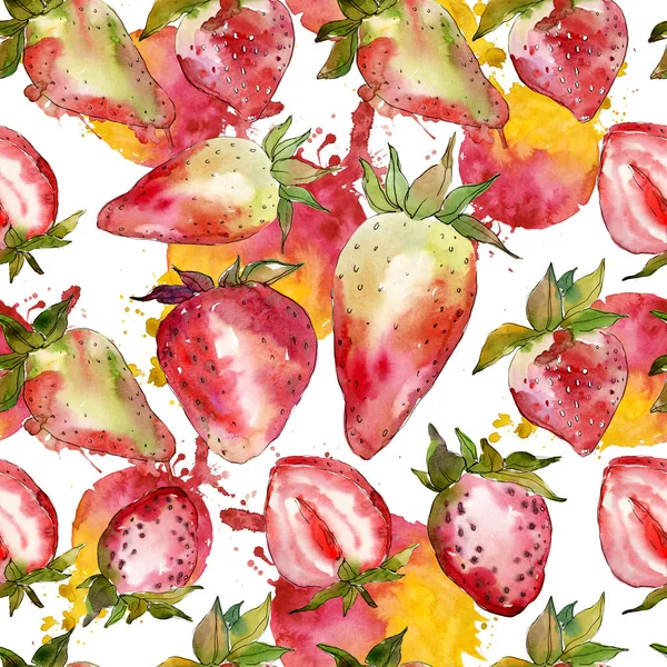 Fraise alimentation saine fraise fraîche. Ensemble d'illustration de fond aquarelle. Modèle de fond sans couture . — Photo