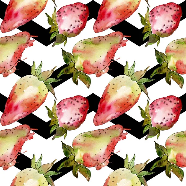 Strawberry healthy food fresh berry. Watercolor background illustration set. Seamless background pattern. — Stock Photo, Image