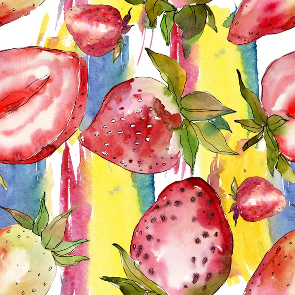 Erdbeere gesunde Nahrung frische Beeren. Aquarell Hintergrundillustration Set. nahtloses Hintergrundmuster. — Stockfoto