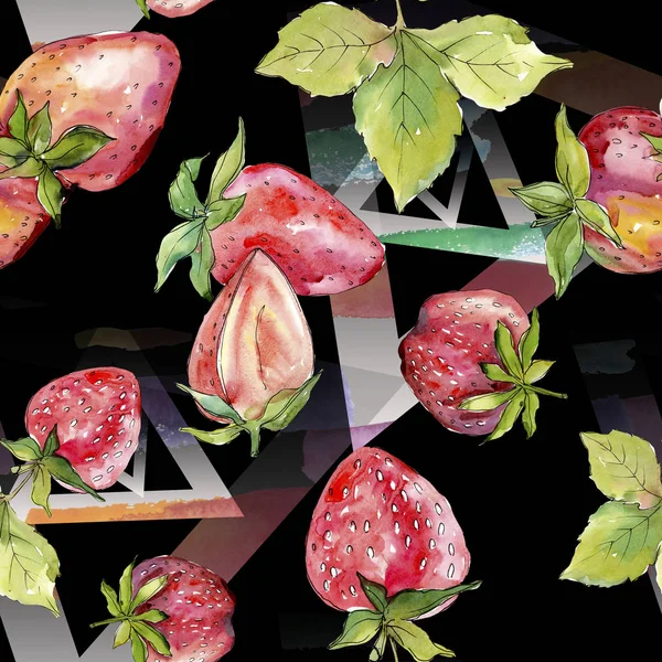 Jordgubbs hälsosam mat färska bär. Akvarell bakgrund illustration uppsättning. Sömlöst bakgrundsmönster. — Stockfoto
