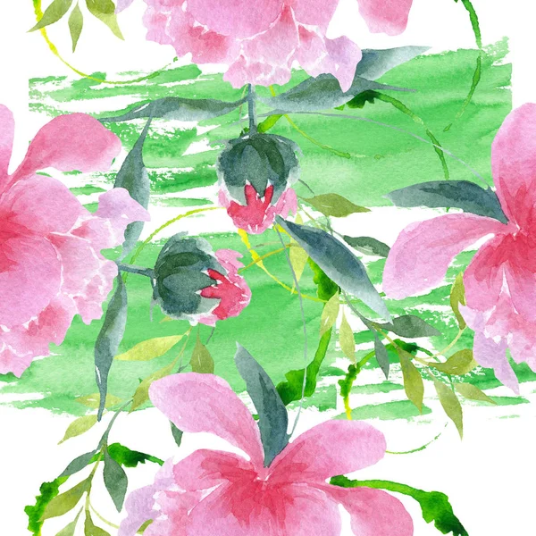 Peonia fiori botanici floreali. Acquerello sfondo illustrazione set. Modello di sfondo senza soluzione di continuità . — Foto Stock