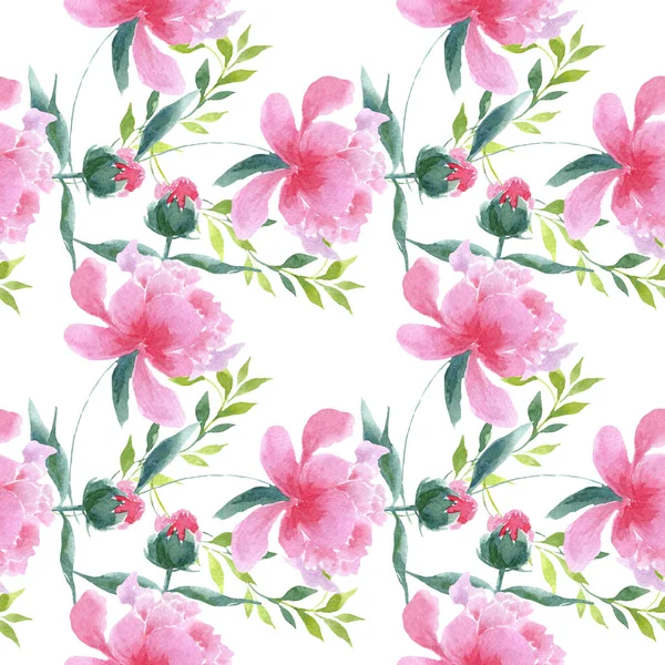Peony floral botanical flowers. Watercolor background illustration set. Seamless background pattern. — Stock Photo, Image