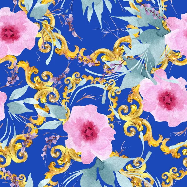 Peony floral botanical flowers. Watercolor background illustration set. Seamless background pattern.