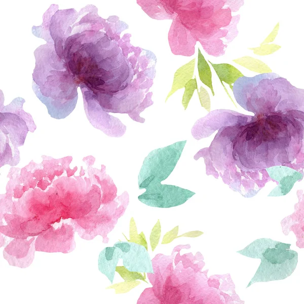 Peony kwiatowe kwiaty botaniczne. Akwarela zestaw ilustracji tła. Płynny wzór tła. — Zdjęcie stockowe