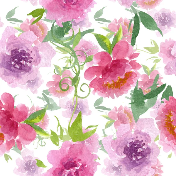 Peony bloemen botanische bloemen. Aquarel achtergrond illustratie instellen. Naadloos achtergrond patroon. — Stockfoto