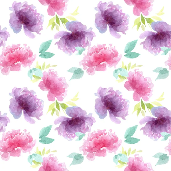 Pfingstrose blühende botanische Blumen. Aquarell Hintergrundillustration Set. nahtloses Hintergrundmuster. — Stockfoto