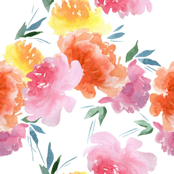 Peônia flores botânicas florais. Conjunto de ilustração de fundo aquarela. Padrão de fundo sem costura . — Fotografia de Stock