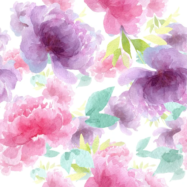 Peony bloemen botanische bloemen. Aquarel achtergrond illustratie instellen. Naadloos achtergrond patroon. — Stockfoto