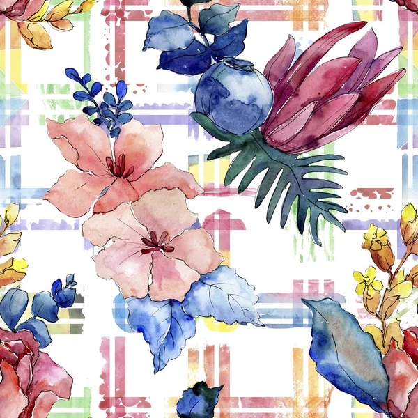 Bouquets floral botanical flowers. Watercolor background illustration set. Seamless background pattern. — Stock Photo, Image