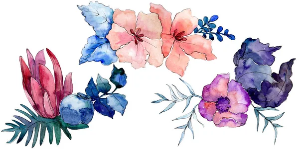Buketter blommig botaniska blommor. Akvarell bakgrund illustration set. Isolerade bukett illustration element. — Stockfoto