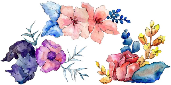 Bouquets fleurs botaniques florales. Ensemble d'illustration de fond aquarelle. Elément d'illustration de bouquet isolé . — Photo